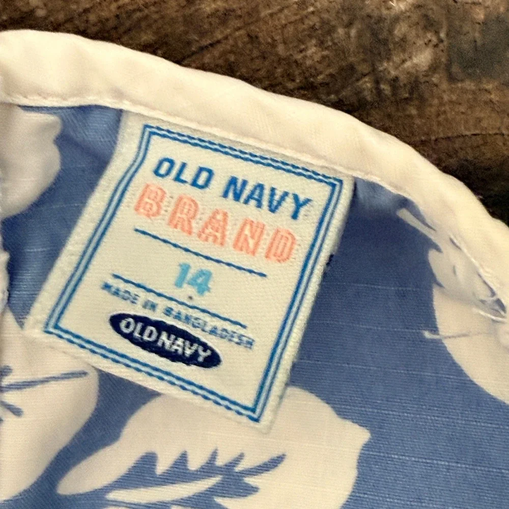 Old Navy Vintage Y2K Girls Hawaiian Hibiscus Empire Waist Mini Dress, Blue, 14‎